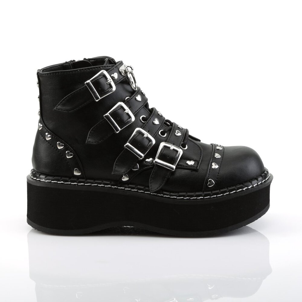Demonia Emily 315 Black Buckled Platform Boots - Picture 3 of 5